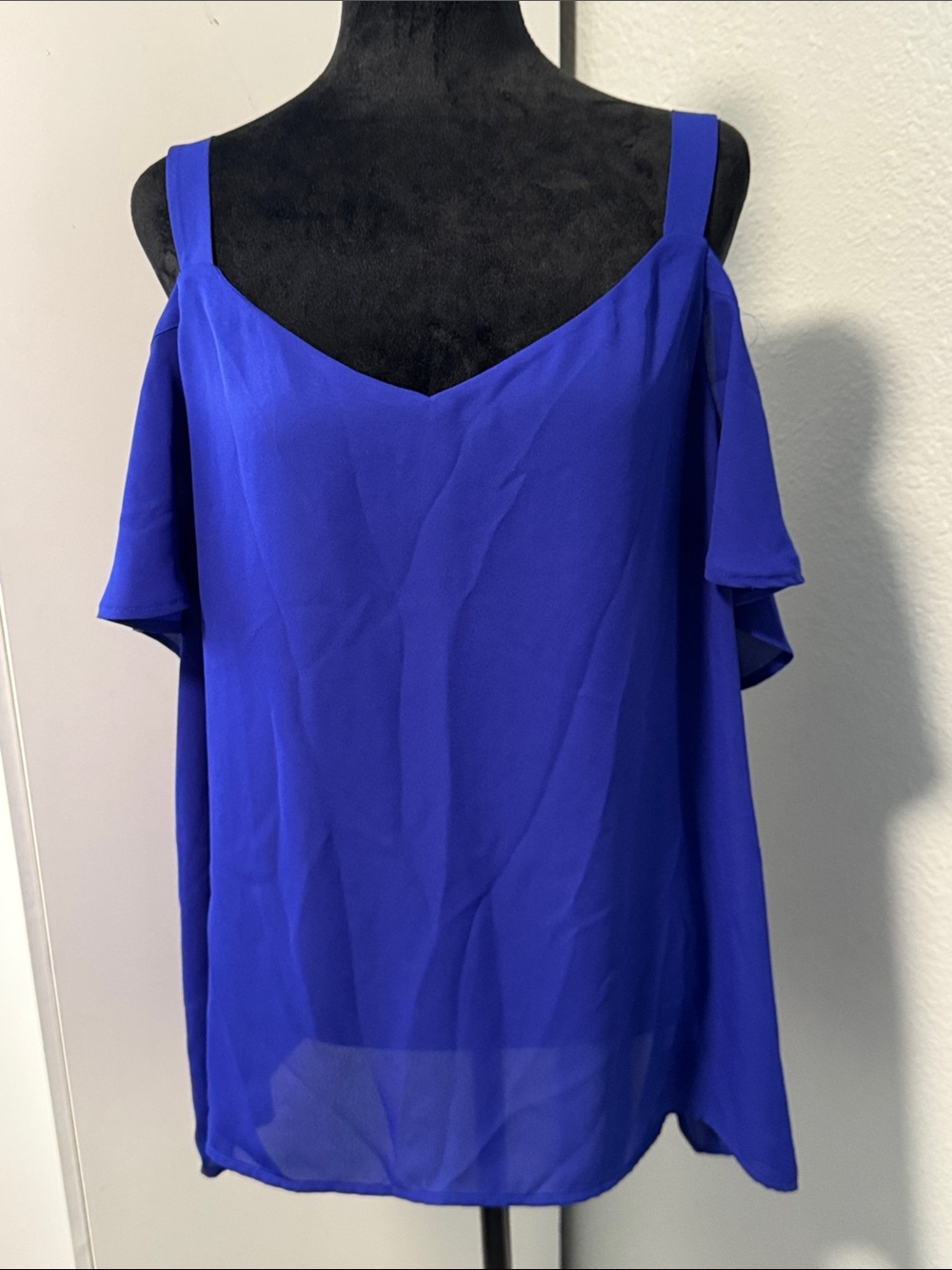 Worthington Cobalt Cold-Shoulder V-Neck Blouse